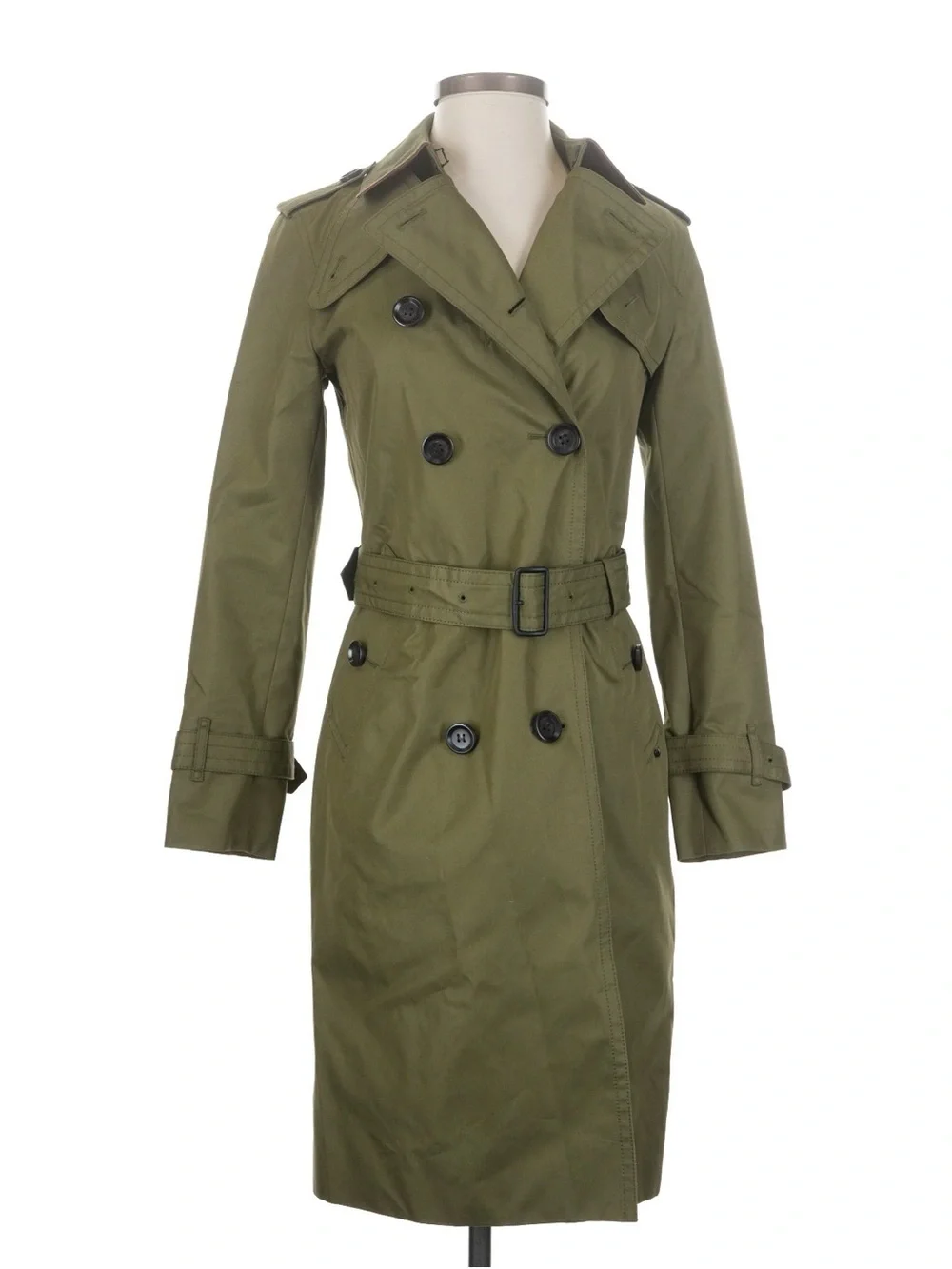 Coach Olive Green Double-Breasted Mid Trench Coat with Belt XXSmall